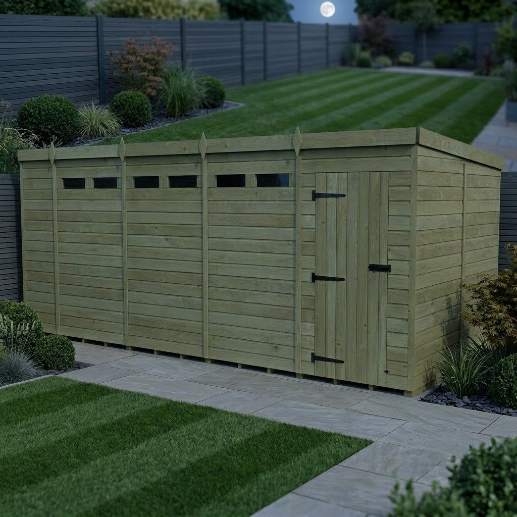 Total Sheds 19ft x 8ft Security Pent Shed - Heavy-Duty Hasp Staple Anti-Tamper - Pressure Treated Timber - UK Manufactured