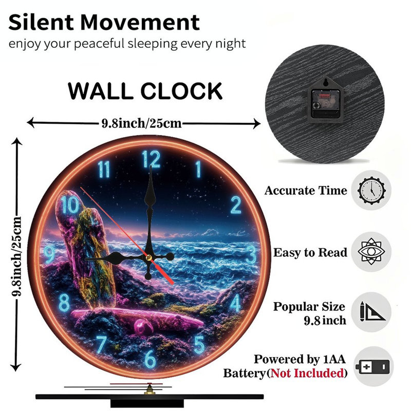 Horloge à effet néon avec océan surréel