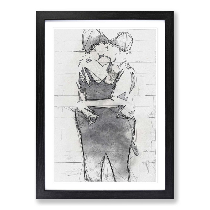 Kissing Policemen in Abstract by Banksy - Picture Frame Graphic Art Print, 50cm H x 35cm W x 2cm D, Black