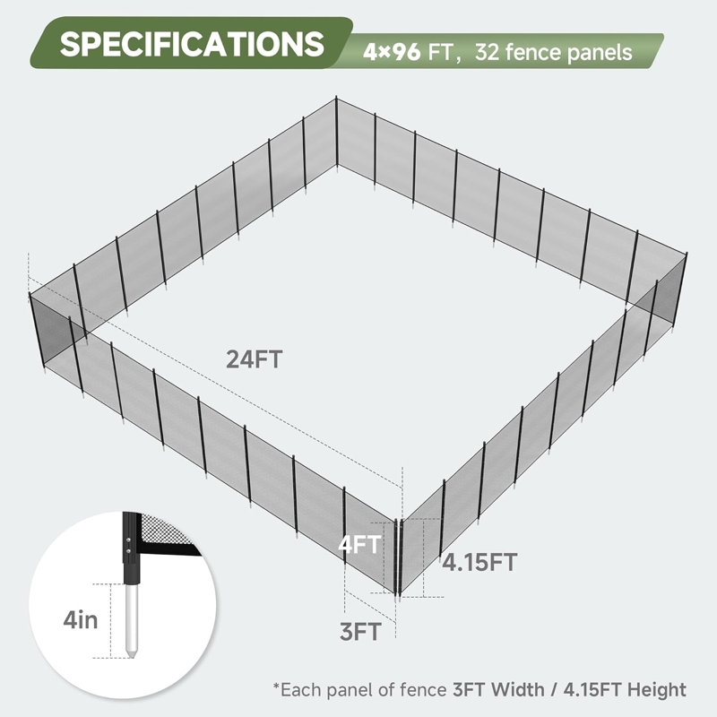 NL-NLSF496 Pool Fence, Black, 4*96FT