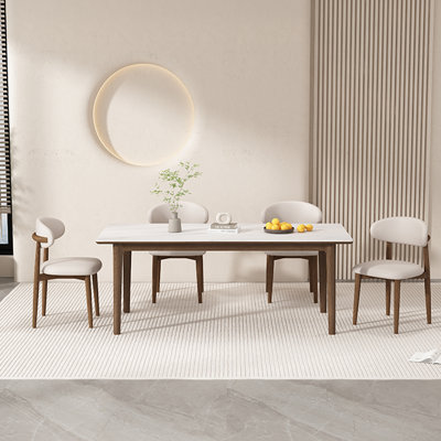 4 - Person White Rectangular Solid Wood Sintered Stone Tabletop Dining Table Set