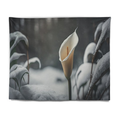 A Blooming White Calla Lily Flower Winter II Polyester Tapestry