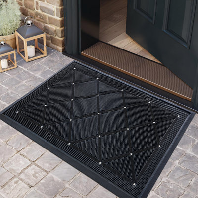 Tapis de porte robuste résistant aux intempéries en caoutchouc antidérapant toutes saisons, anti-salissures à profil bas pour entrée, patio, garage, piscine