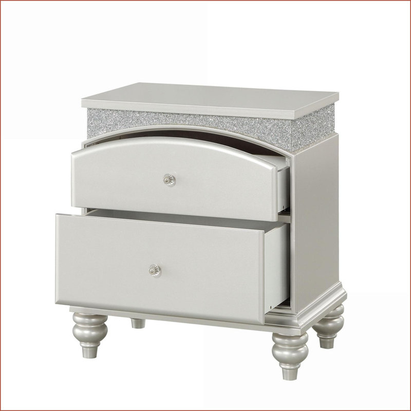 Table de chevet 2 tiroirs Platinum, Argent argent
