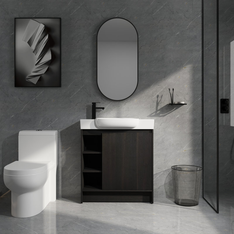 30" Vanity Cabinet with Ceramic Sink - Soft-Close Door, Black