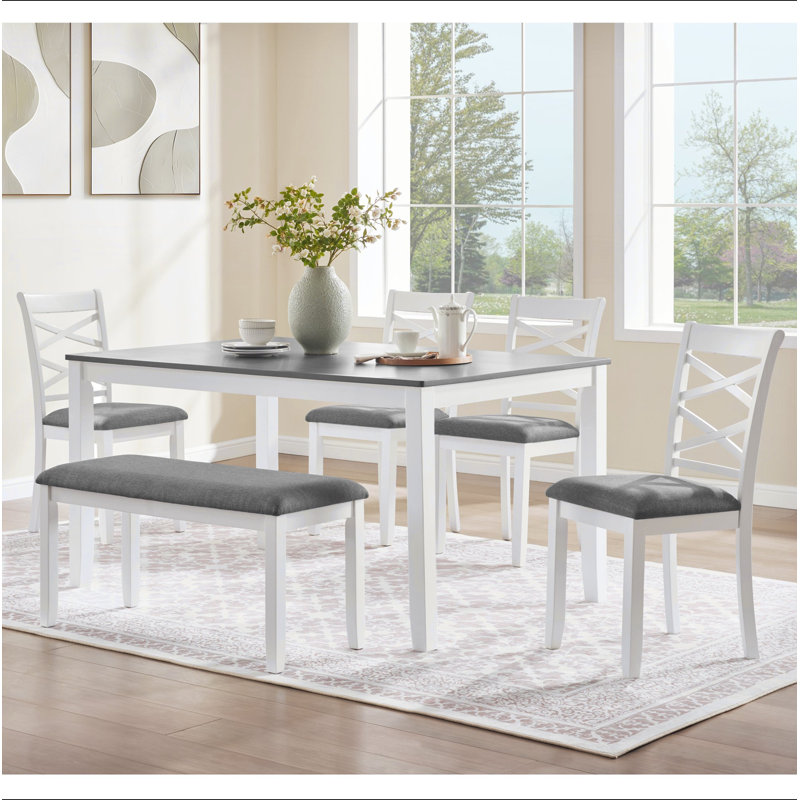 Ensemble de table de salle à manger 6 pièces avec banc, ensemble de table à manger en bois pour 6 personnes, ensemble de table à manger moderne pour 6 personnes pour la salle à manger, cuisine, deux tons