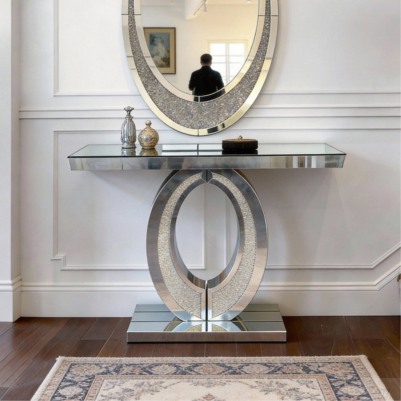Grande console en forme de miroir en forme de losange concassé pour un couloir et un salon