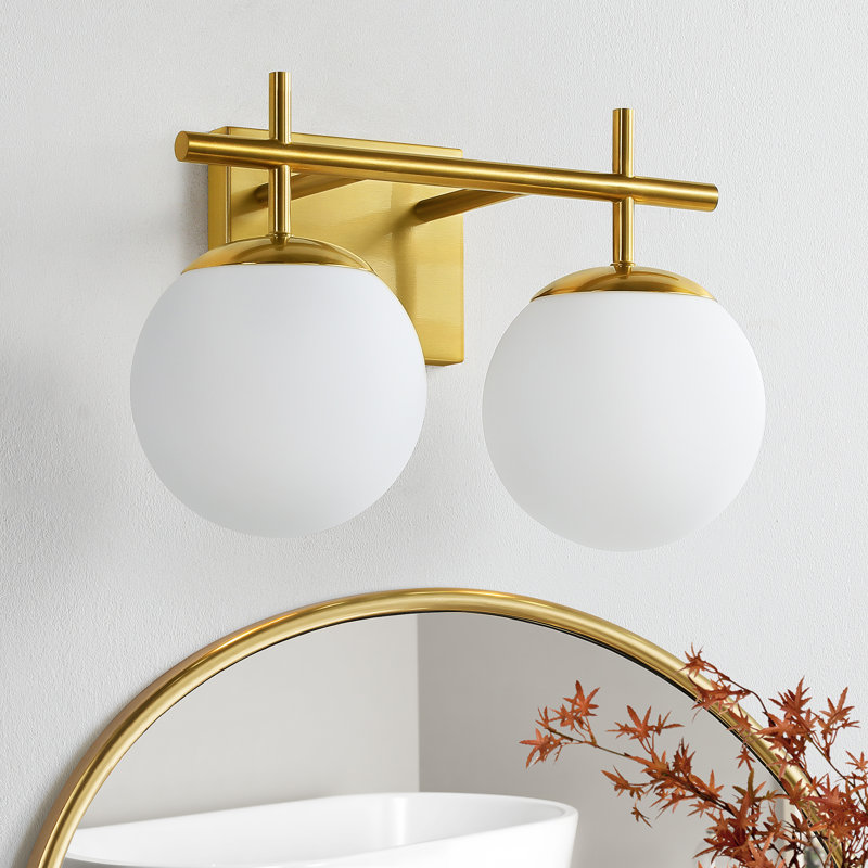 14.2" 2-Light Dimmable Bathroom Vanity Light with Frosted Glass Shades, Gold