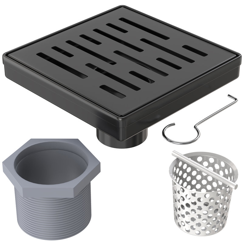 DRAIN DE DOUCHE CARRÉ 6 po avec crépine et crochet de levage - bonde en acier inoxydable moderne pour douches de salle de bain