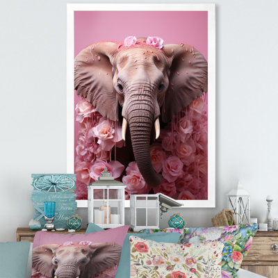«Pink Romantic Blooms Elephant II», reproduction sur toile