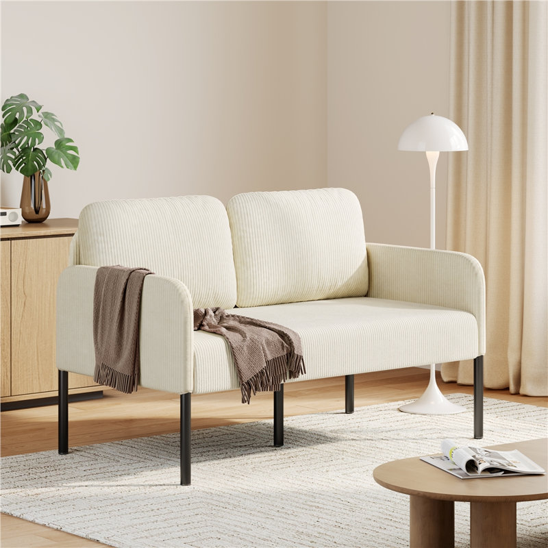 120 cm W × 65.5 cm D  Corduroy Loveseat ,Small Space Sofa for Bedroom, Home Office, Apartment, Beige