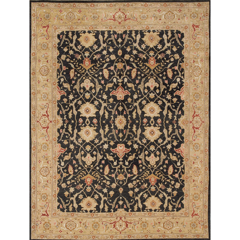 Wool Oriental Area Rug in Black/Brown/Red, Rectangle 12' x 15'
