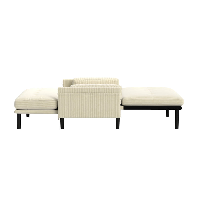 Velours côtelé, fauteuil convertible en velours côtelé avec structure en métal, revêtement en velours, siège mi-moelleux, dossier lâche, rembourrage en mousse pour l'espace de vie principal, fonctionnant comme accoudoirs coussinés