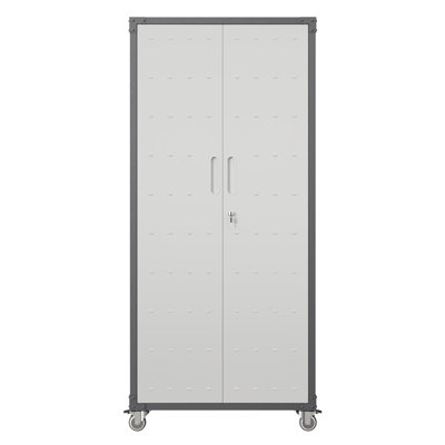 71" Metal Garage Storage Cabinet With Wheels - Heavy-Duty Tool Storage Cabinet For Home, Office, School, And Garage Organization, Black/Gray
