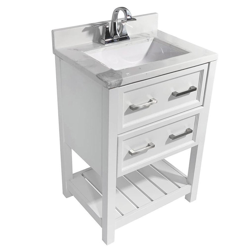 Ensemble de meuble-lavabo simple 25 po Milan, Marbre de Carrare, Blanc