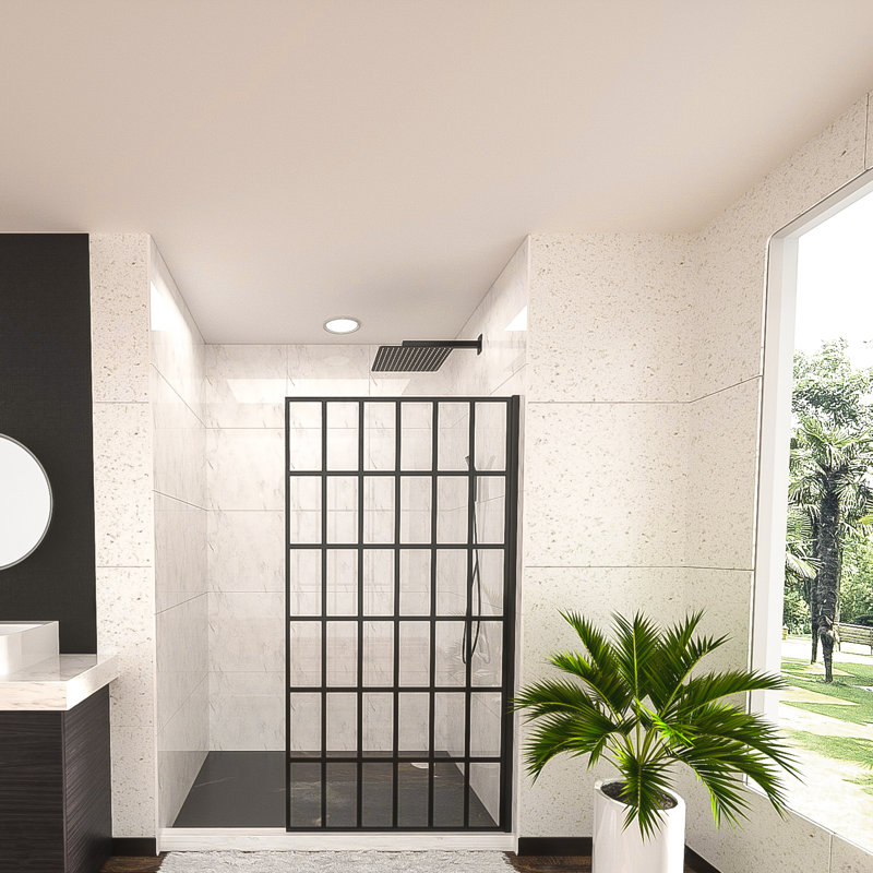 Porte de douche fixe à panneau simple sans cadre l 38 po x H 72 po entrée noire, 38" W x 72" H