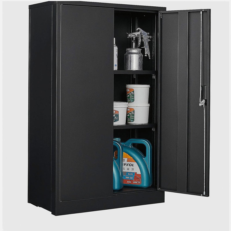 Armoire de rangement en métal avec portes verrouillables et tablette réglable, armoire de rangement pliante, armoire de rangement pliante pour bureau à domicile, école, garage, noir