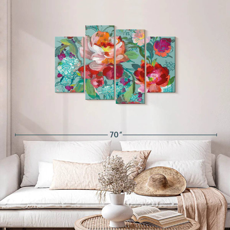 Harnek turquoise floral Medley, H 27 po x l 43 po