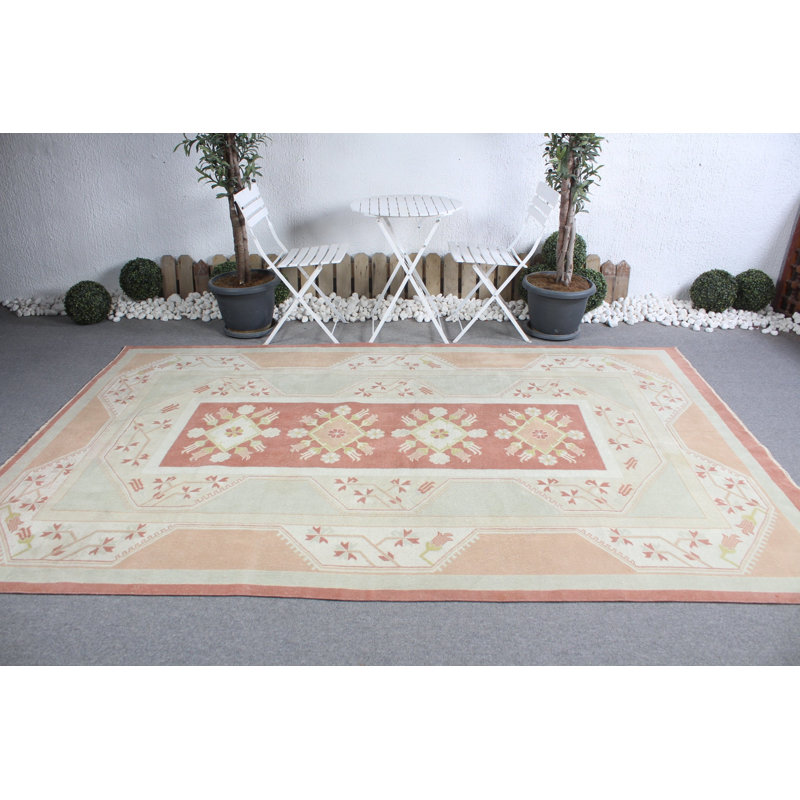 Grand tapis turc Oushak rétro idéal pour la chambre à coucher ou la cuisine