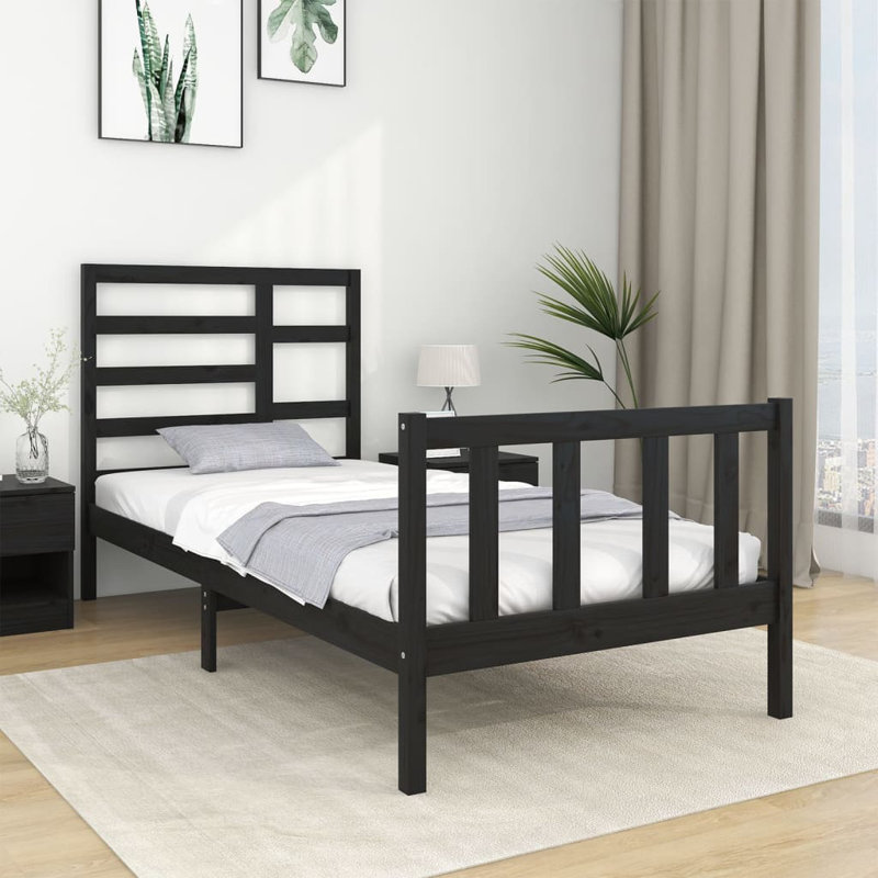 Bed Frame Solid Wood, Small Single (2'6), black