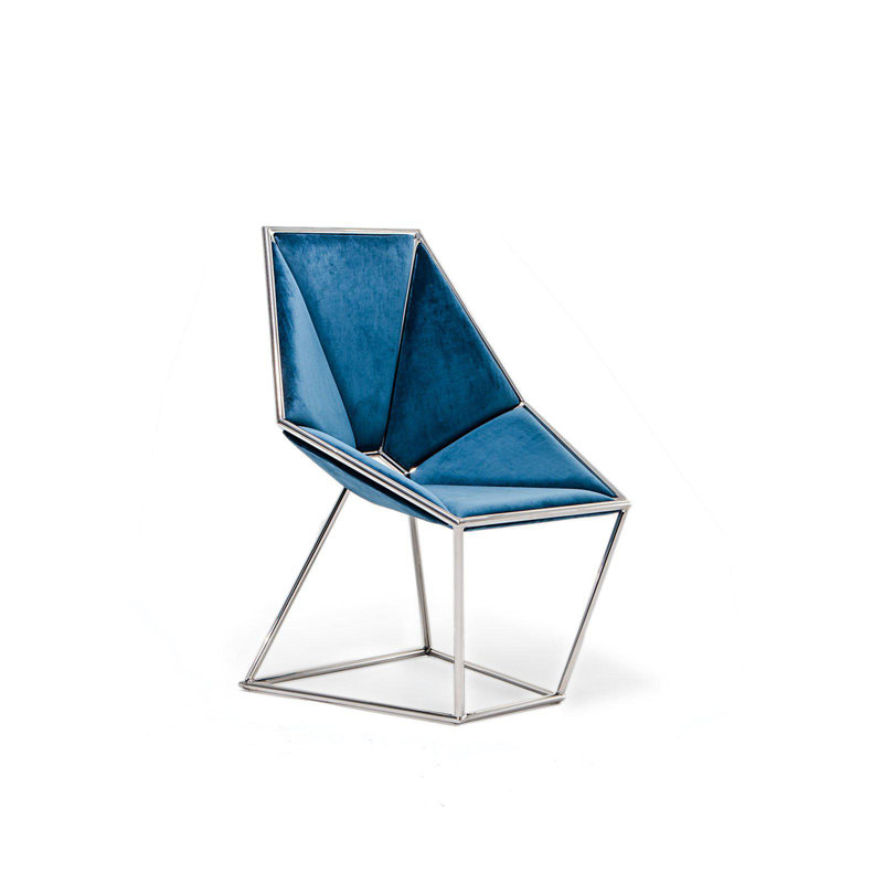 Chaise Varossi | Vert, Velours bleu
