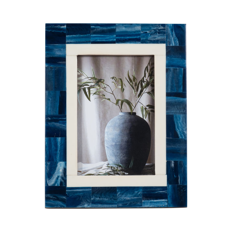 Jocasta Decorative Photo Frame - Contemporary Resin Wood Navy Blue/White Frame