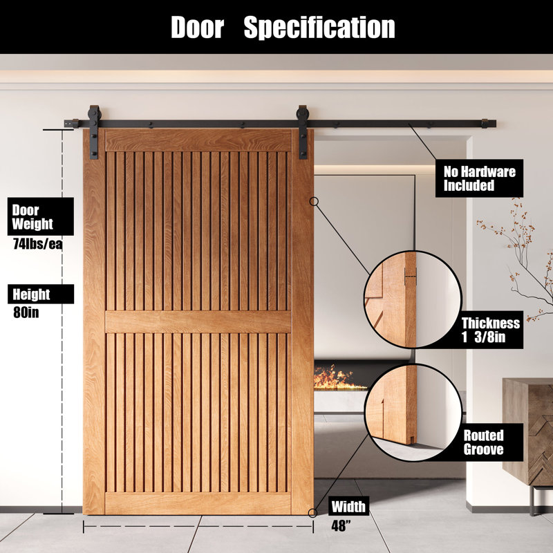 Porte de grange en bois de pin à finition verticale Homacer à rayures verticales Homacer, 48 po x 80 po