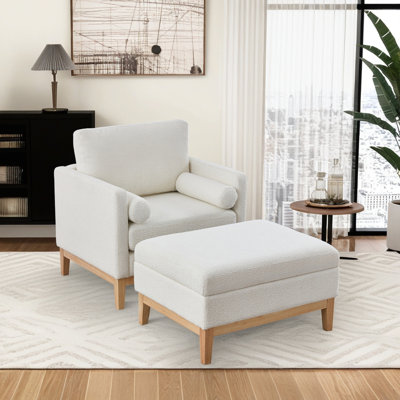 Fauteuil d'appoint 35 pouces moderne avec fauteuil et repose-pieds avec deux coussins décoratifs convenant au salon, au bureau et au salon