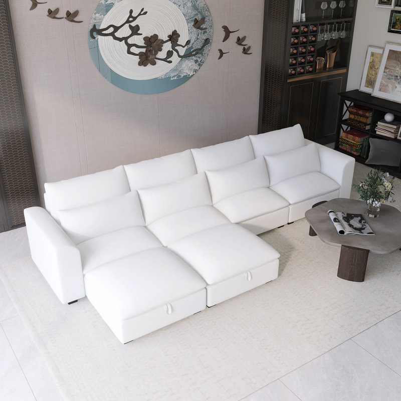 Canapé modulaire en forme de U 131,30 "avec deux repose-pieds, Beige
