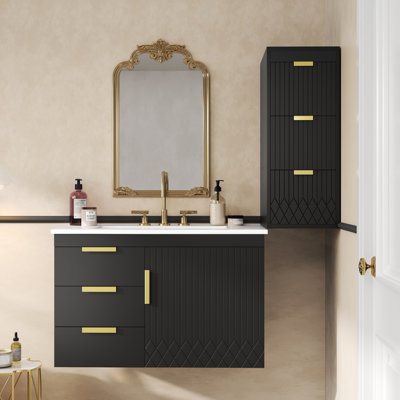 12" Wall-mounted Floating Side Cabinet – With Drawers, Multifunctional For Bathroom/living Room (bathroom Vanity Not Included)