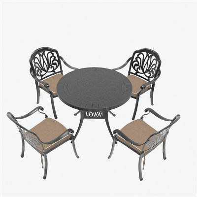 Ensemble de 3 meubles de patio en aluminium coulé avec coussins bruns