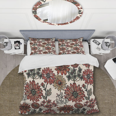 Fleurs bleues grunge - Ensemble de housse de couette floral - Polyester microfibre