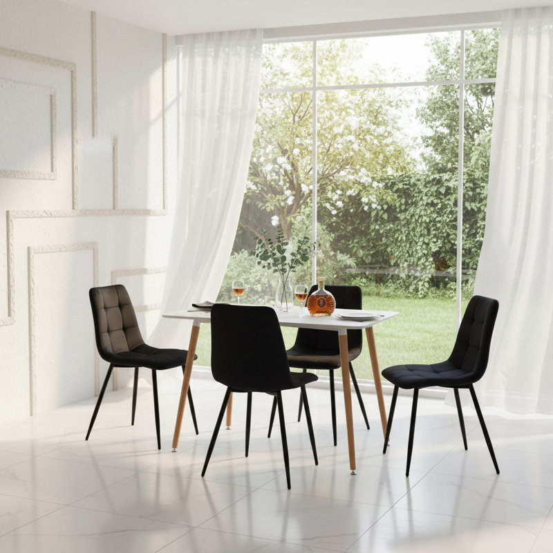 Nero Upholstered Dining Chairs With Metal Legs, Black