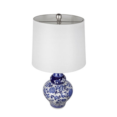 D14X27.6" Blue And White Round Ceramic Vase Lamp