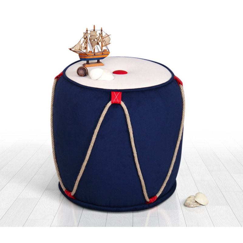 Pouf moderne avec pieds cachés recouverts de PVC, bleu et blanc, 17,3 po x 16,5 po | 50% coton / 50% velours, 2,4 pouces d'éponge orthopédique pour le confort | Ajout élégant au décor du salon et de la chambre à coucher