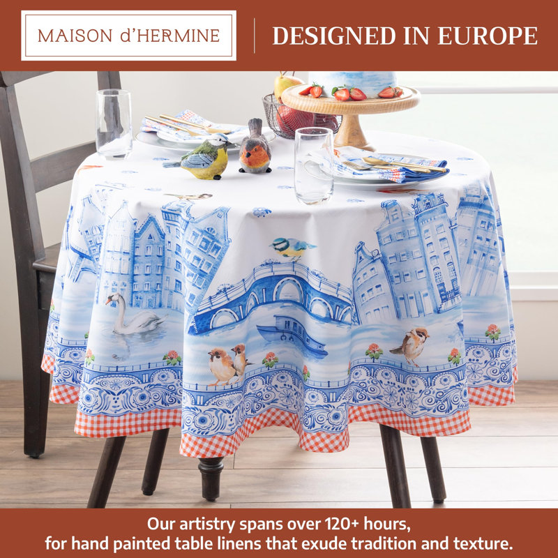 Maison d' Hermine Table Cloth Round Table 100% Cotton 69 Round Inches Tablecloth Reusable Decorative for Dining Room Farmhouse Home Valentines Day Decorations Spring Summer - Amsterdam Canals
