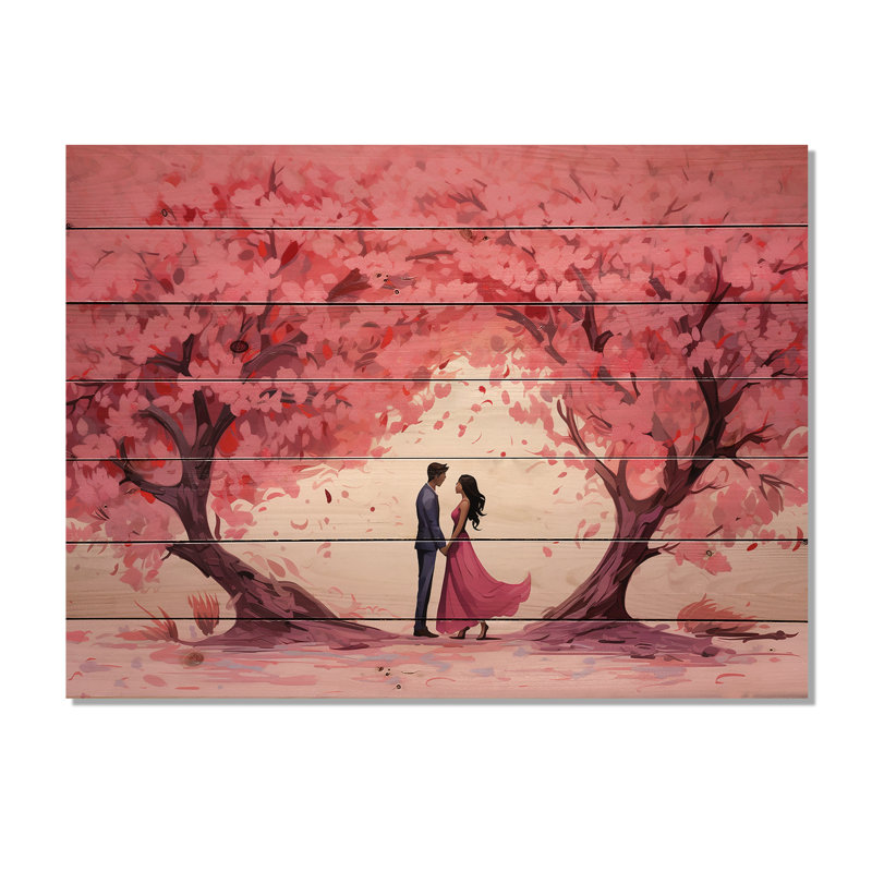 Couple Love Under The Tree II - Paysage romantique sur bois, H 34 po x l 44 po x P 0,78 po