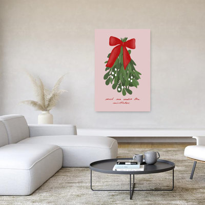 Kiss By Mistletoe Romantic Abstract Contemporary Winter Landscape Wall Art Print 1 Piece Wrapped Canvas Wall Art