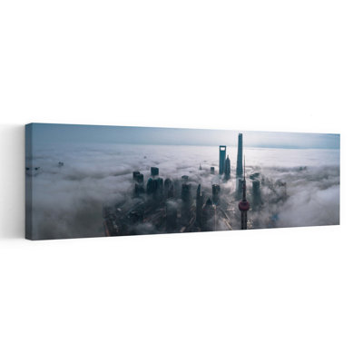 Shanghai City Above Clouds by Stan Huang - Wrapped Canvas Panoramic Print