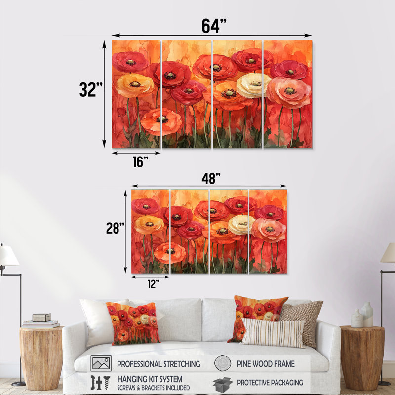 Kelliher - Renoncule - Art mural, H 32 po x l 64 po, 4