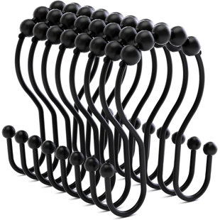 Shower Curtain Hooks Shower Curtain Rings Black Shower Curtain Hooks Rustproof Smooth Metal Double Shower Curtain Hook, Shower Hooks For Shower Curtain Liner Bathroom Shower Rod Hook