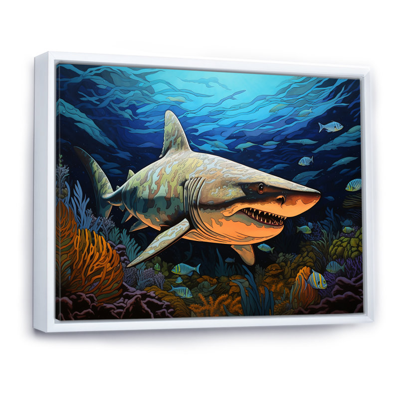 Bull Shark Profondeurs, photographie I sur toile, Cadre flottant blanc, H 24 po x l 32 po