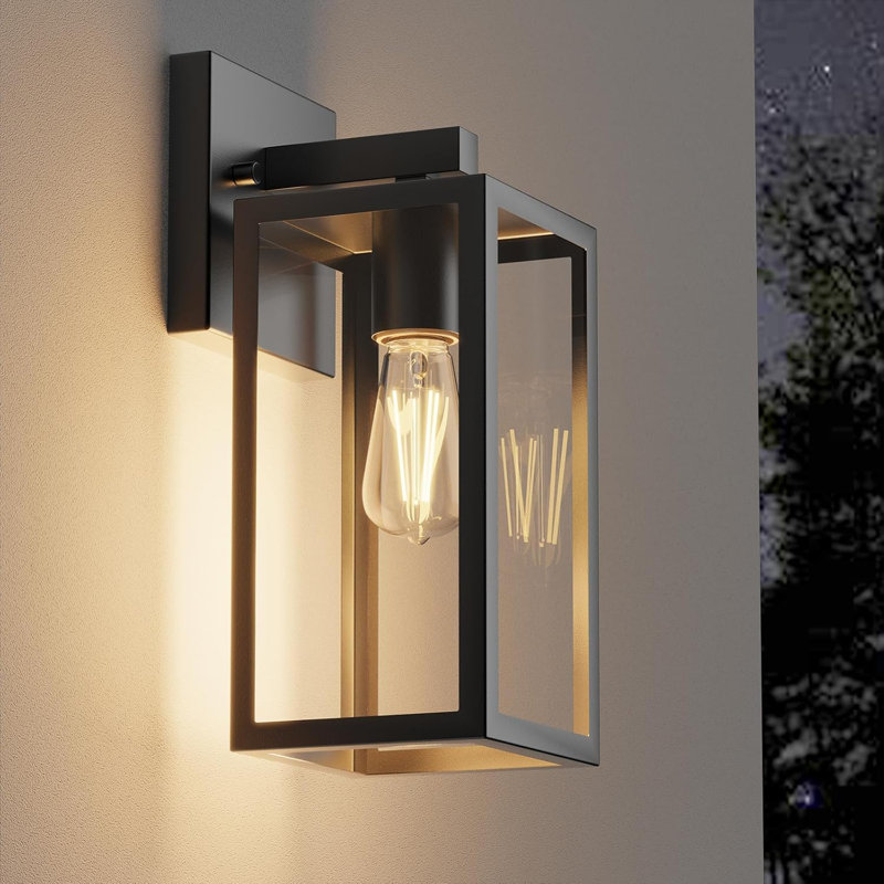 Outdoor Wall Lights, Waterproof Lanterns with Frame and Clear Glass Shade, Exterior Front Porch Lights Matte Black Wall Sconce, Modern Mounted Lighting for Patio Entryway Hallway