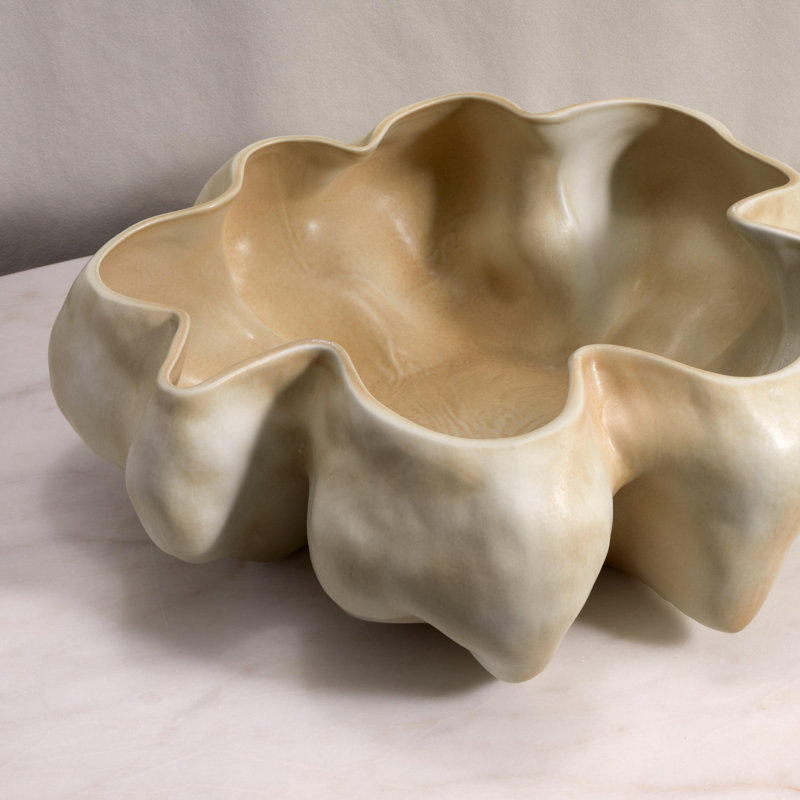 Timna Handmade Fine Porcelain Decorative Bowl, Latte