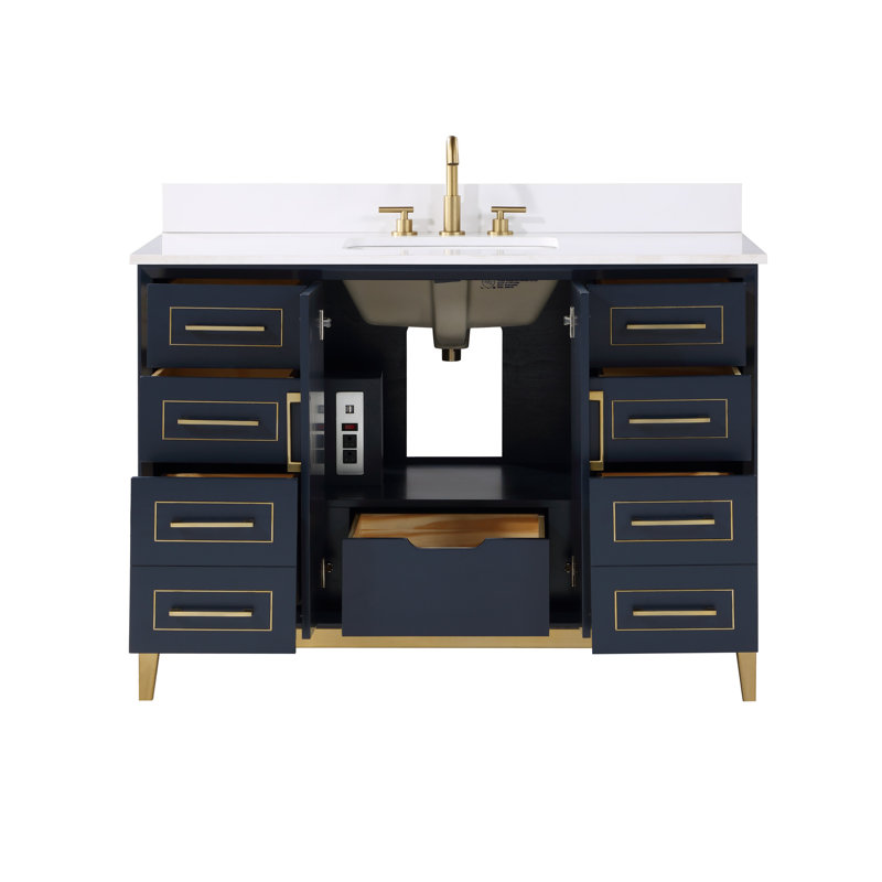 Gracie 48'' Single Bathroom Vanity with Top, White Quartz, Pacific Blue