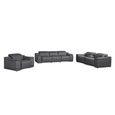 Ensemble de canapé inclinable électrique modulaire 7 pièces, causeuse et fauteuil Divanitalia - 5 fauteuils inclinables, cuir fleur italien