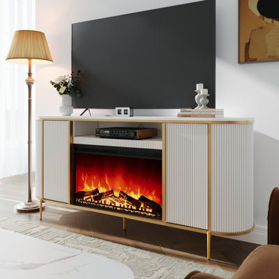 70" Fluted Fireplace Tv Stand - Faux Marble Top Modern Media Console