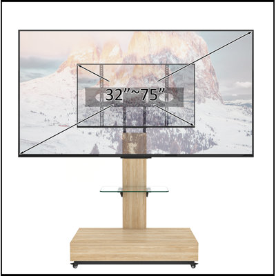 Meuble télé en bois et en verre avec roulettes, meuble télé avec tiroir à pousser, chariot télé mobile réglable en hauteur pour le salon, la chambre à coucher, le bureau, pour 32 à 75 pouces