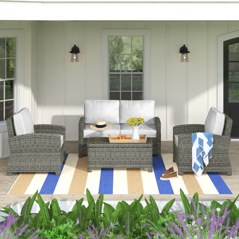 4 - Person Patio Conversation Set with Cushions, Gray, Gray