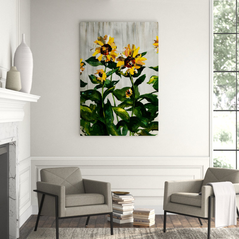 Sunflower Painting by Sydney Edmunds, 64" H x 44" W x 1.5" D, Knife Gel